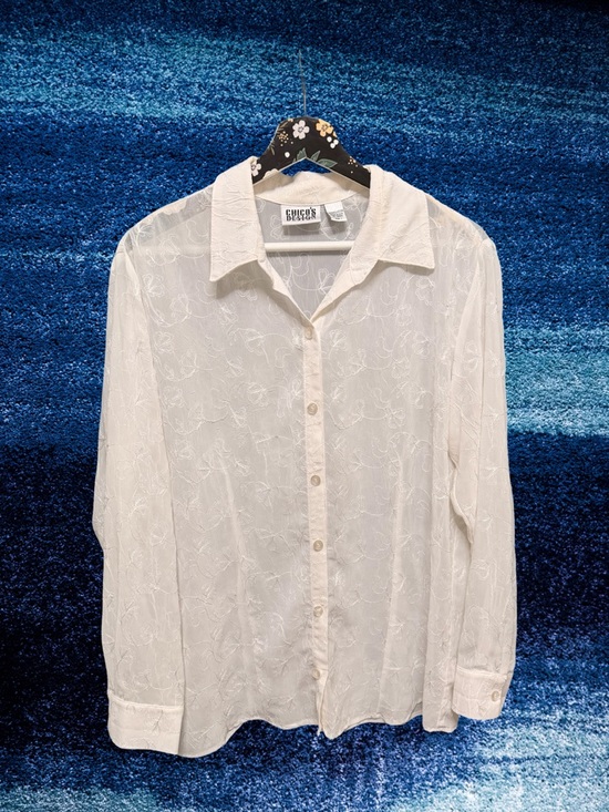 Chico's Tops - Chico's Design Vintage White Sheer Floral Embroidered Button Down Blouse Size M